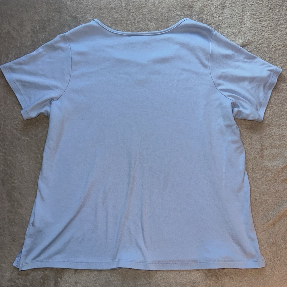 Quacker Factory Plus Powder Blue Swarovski Details Key Lock Neck Top Tee 1X QVC - Picture 8 of 8